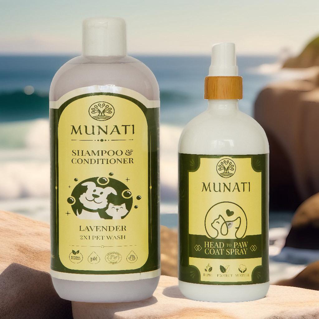 Shampoo and Conditioner 2-in-1 & Protective Coat Spray Bundle, Munati